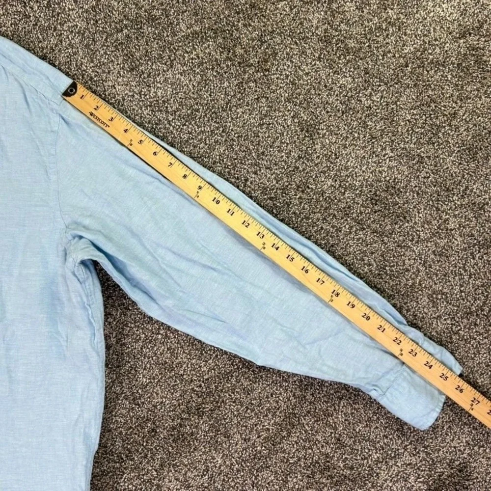 Charles Tyrwhitt‎ Classic Button Up Light Blue Linen Shirt Men XXL Long Sleeve